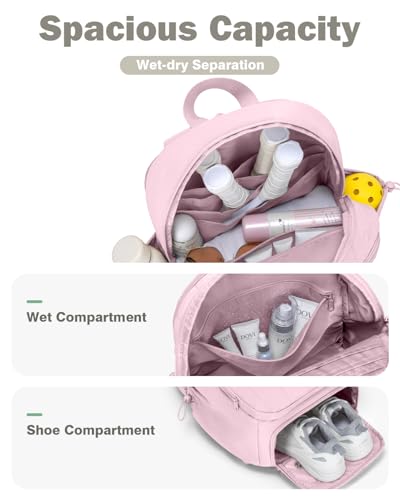 Pickleball Bag, Pickleball Backpack with Shoe Compartment and Paddle Slots, Large Sports Gym Backpack with Wet Pocket - color: Pink