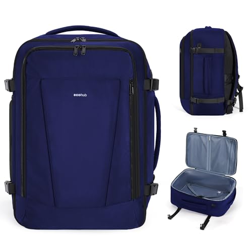 ECOHUB 35L TSA Friendly Travel Laptop Backpack for Men and Women, Large Carry-On Business Backpack with 17.3 In Laptop Compartment, Waterproof Oxford Fabric, Anti-Theft Pocket, Multiple Pockets, Blue - color: Blue, size: 19.5 inch carry-on