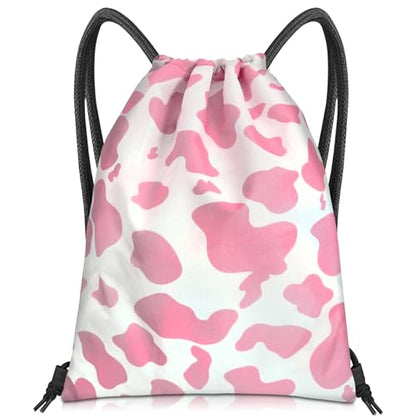Drawstring Backpack Draw String Bag Sports Gym Bags Waterproof Cute Aesthetic Sackpack for Unisex Women Sports Beach Travel(13"×17")-Pink Cow - color: Z7-pink Cow
