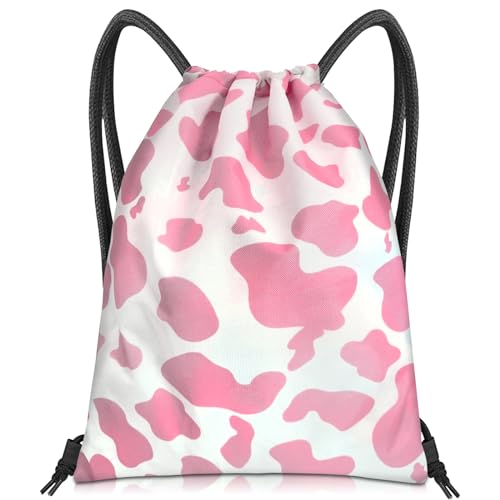 Drawstring Backpack Draw String Bag Sports Gym Bags Waterproof Cute Aesthetic Sackpack for Unisex Women Sports Beach Travel(13"×17")-Pink Cow - color: Z7-pink Cow