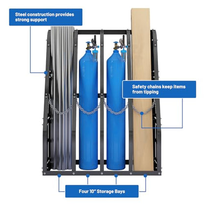 1500 LBS Vertical Bar Storage Rack Standing Steel Metal Long Parts Industrialized 4 Bays Racks Rugged and Durable for Factories, Warehouses, Garages, Black
