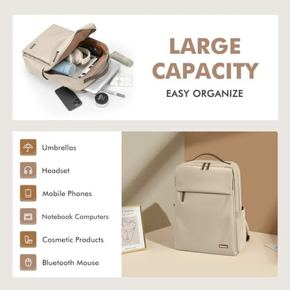 GOLF SUPAGS Travel Laptop Backpack for Women Airline Approved for Work College Travel Multi-Functional Casual Daypack Teacher Nurse Bags Fits 15.6 Inch Notebook (Apricot) - color: Apricot