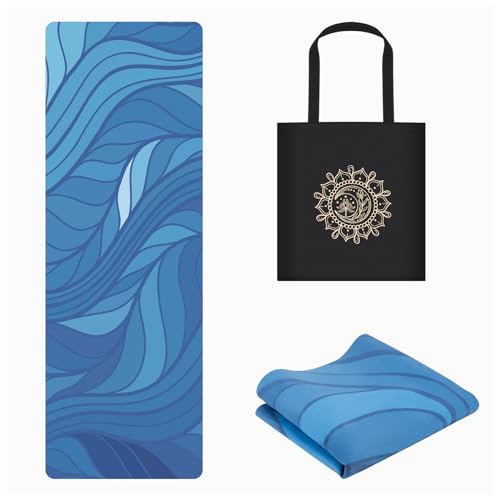 Foldable Yoga Mat, Non-slip Suede Fitness Mat With Carry Bag for Hot Yoga, Exercise, Pilates, 1.5mm Thick Lightweight Exercise Yoga Mat for Women - color: Blue