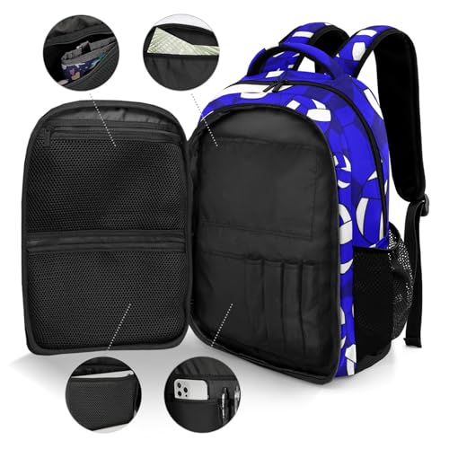 Bright Blue Volleyball Pattern Shoulders Backpack Laptop Bag Bookbags Personalized Casual Daypack for Sports Travelling Camping - color: Bright Blue Volleyball Pattern