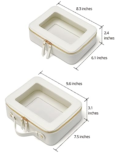Popvibe Clear Makeup Case Set White Toiletry Bag Travel Large Clear Cosmetic Bag with Zipper, Big Make Up Bag Organizer Women Traveling TSA Approved Transparent Bag Car for Essentials - color: White, style: Dual Elegance