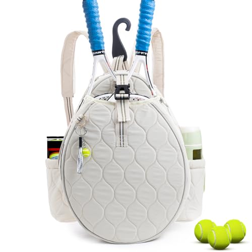 Quilted Tennis Bag for Women – Tennis Backpack & Crossbody Sling | Holds 2 Rackets or 3 Pickleball Paddles | Lightweight Badminton Racket Bag, Tennis Tote & Sports Backpack - color: Ivory White