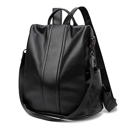 PINCNEL Women Backpack Purse Waterproof Nylon Anti-theft Rucksack Lightweight Shoulder Bag, Medium, Black - color: Black Leather, size: Medium