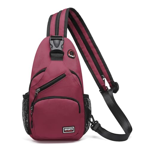Convertible Sling Bags for Women Men, Lightweight Crossbody Backpack Daypack Fit for 7.9" Tablet for Casual Travel Sport Hiking (Wine Red) - color: Wine Red, size: Small