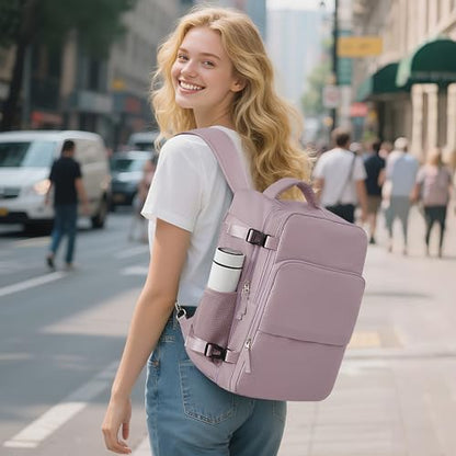 Sinaliy Travel Backpack, Carry on Flight Approved Backpack with Multi-Pockets, TSA Waterproof 17.3inch Laptop Backpack, Personal Item Travel Bag for Men Women, Light Purple - color: Purple, size: X-Large