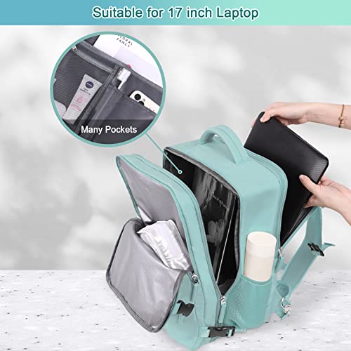 Sinaliy Large Travel Backpack for Women, 40L Carry On Backpack, 17 Inch Laptop Waterproof Backpack, College Bookbag, Backpack for Women, as Person Item Flight Approved - color: Green
