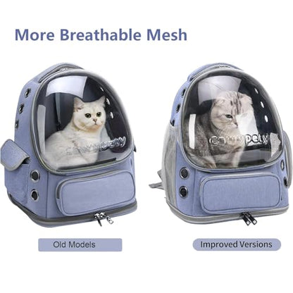 Cawypety Cat Backpack Carrier, Breathable Cat Carrier Large Space Bubble Pet Backpack for Kitty Small Dog up to 12lbs, Transparent & Foldable Pet Carrier for Travel Hiking (Blue - color: Blue