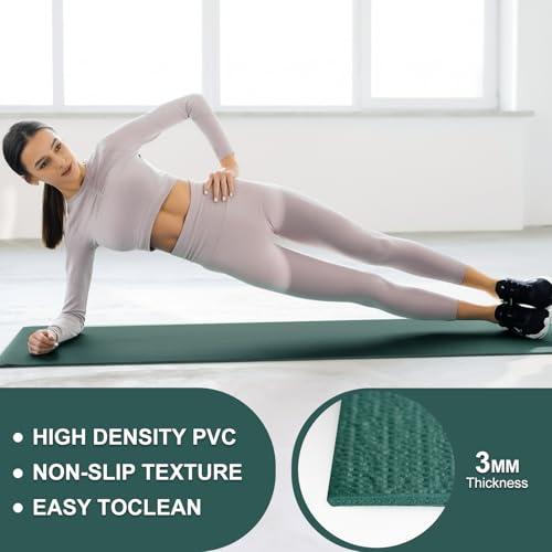 3 mm Thick Yoga Mat Bulk, Non Slip Exercise Workout Fitness Pad for Women Men, Gym Home Yoga Pilates, Easy to Clean, Sturdy PVC - color: Dark Green