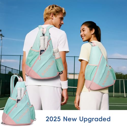KAVIGOR Pickleball Sling Bag, Convertible Ultra-Light Backpack with Skin-Soft Fabric & Wet/Dry Pocket, Fits 4 Paddles + Gear - color: Mint Green