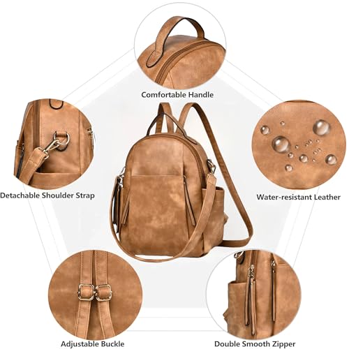 Small Backpack for Women Designer Leather Mini Backpack Purse Ladies Fashion Roomy Shoulder Handbag (Apricot) - color: Apricot