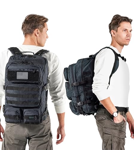 Falko Tactical Backpack for Men and Women 50L Backpack 2.4x Stronger Large Military Molle Rucksack, Bugout Backpack Outdoors - color: Dark Grey