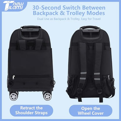 NEW TILAMI 19 Inch Rolling Backpack 360°rotating Universal Wheel, Large Organizer Compartments, Adjustable Handle, Carry on for School Students Business Travel, Ice-blue Rhombus Shadows - color: Ice-blue Rhombus Shadows