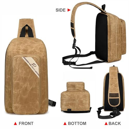 Padwa Lifestyle Khaki Crossbody Camera Bag - Waxed Memory Canvas Compact Camera Sling and Crossbody Bag with Fast Access,Versatile Lightweight Everyday Bag Great for Photographers Travel,Photography - color: Khaki