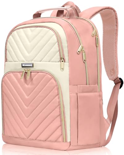 Backpack for Women, School Backpacks for Teen Girls, Stylish Cute Laptop Backpack, Teacher Student College Bookbags, Beige & Pink - color: Light Pink-beige, size: 15.6 Inch