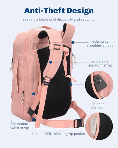 Hynes Eagle TSA Friendly Travel Backpack for Men Women Carry on Backpack 40L Flight Approved Laptop Backpack for 17 inches Compressible Weekender Bag Overnight Backpack Pink - color: Pink
