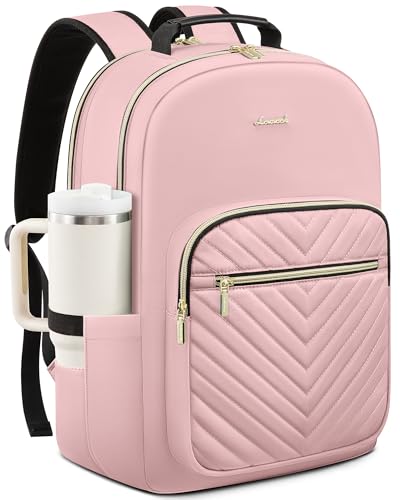LOVEVOOK Laptop Backpack for Women with Giant Tumbler Holder 15.6 inch,Designer Travel Backpack Laptop Bag College Backpack,Quilted Work Nurse Teacher Backpack Purse Computer Bag Casual Daypack, Pink - color: Pink, size: 15.6 inch with Tumbler Holder
