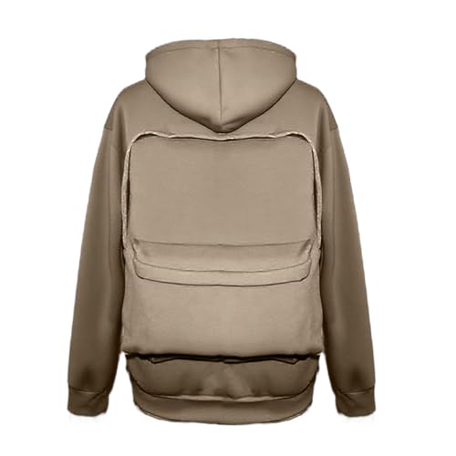 Backpack Hoodie for Men Women Zipper Cardigan Creative Hoodies Lightweight Travel Hooded Sweatshirts with Backpack - color: Khaki, size: Medium