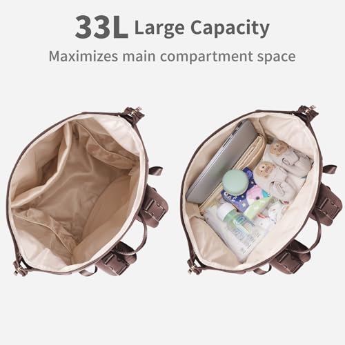 CEI-CEI Neoprene Diaper Bag Backpack Large Newborn Baby Maternity Bags Waterproof Travel Backpack for Mom Dad with Insulated Pockets,Changing Pad - color: Drak Brown