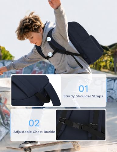 VASCHY School Backpacks, Lightweight Bookbag Schoolbag for Boys Girls Casual Basic Simple Daypack for Men Women Navy - color: Navy