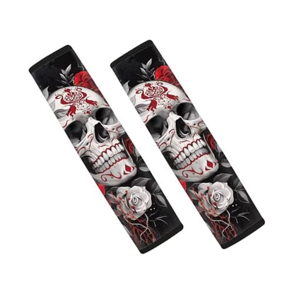 Dreaweet Seat Belt Cover Pad Goth Skull Seat Belt Covers for Adults Halloween Car Accessories 2 Pack Seatbelt Cushions Soft Comfort Car Seat Strap Covers - color: Goth Skull