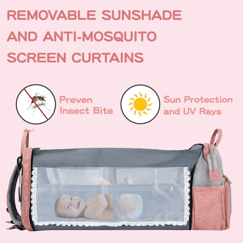 JOYCE Diaper Bag Backpack with Changing Pad, Water-Resistant, Pinkish Gray | Portable changinag pad, insulated bottle pockets, stroller straps, pacifier case, Multi-Compartment storage - color: Pinkish Gray