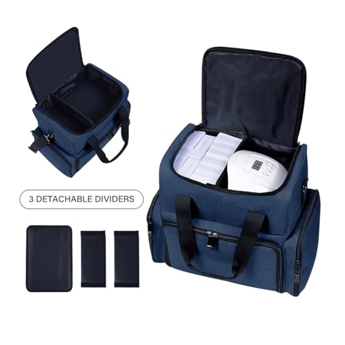 Large Makeup Cosmetic Bag with 3 Removable Case and 2 Removable Dividers Double Layer Travel Storage Organizer, Makeup Brushes Storage Section Blue - color: Blue