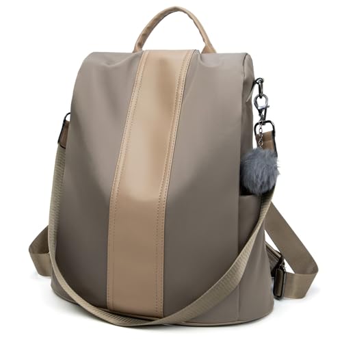 PINCNEL Women Khaki Medium Backpack Purse Waterproof Nylon Anti-theft Rucksack Lightweight Shoulder Bag - color: Khaki, size: Medium