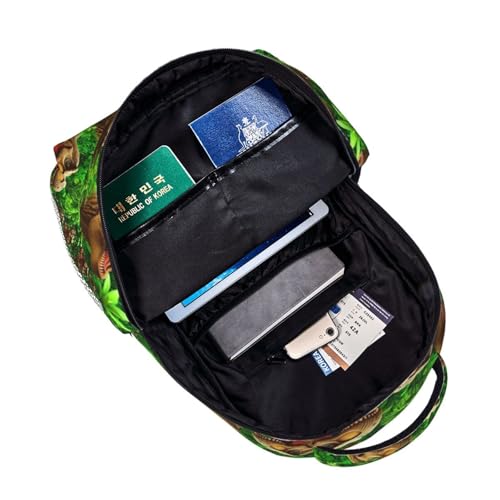 Stylish Travel Backpack Tropical Leaf Tynosaurus Rex Dinosaur Green, Commuter Daypack with Laptop Compartment for Work, Trips and Gym - color: Pattern (740)