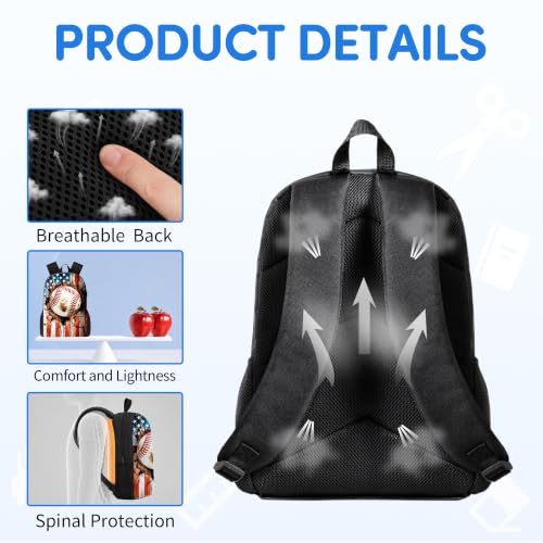 3PCS Baseball Print Backpack for Boys Girls Teens, School Backpack with Lunch Box Pencil Case for Elementary Middle High Students, 17 Inch Lightweight Bookpack 3 in 1 Set Back to Shool Gifts for Kids - color: American Flag Baseball S01