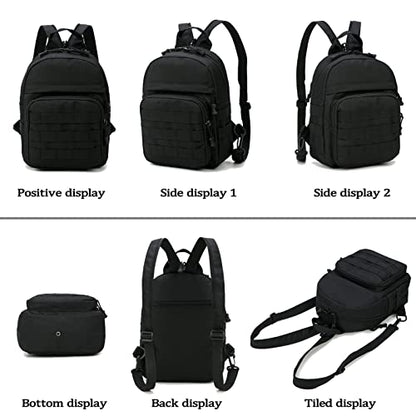 Mini Tactical Backpack, 6L Small Sling Backpacks Shoulder Bag For Running Travel Daypack with Carabiner For Men Women - color: Black