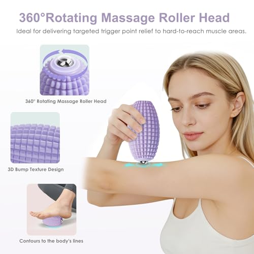 Silicone Vibrating Massage Ball with Rolling Head, 3-Speed Myofascial Massage Roller for Plantar Fasciitis Relief, Hip & Psoas Release, Trigger Point Therapy for Neck, Back, Foot (Purple) - color: Purple
