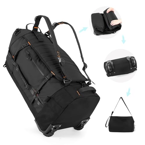29" 86L Foldable Wheeled Duffle Bag, Waterproof Travel Rolling Backpack with Quilted Bottom, Black - color: Black
