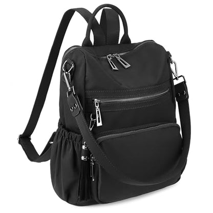Uromee Travel Backpack Purse for Women Nylon Ladies Fashion Tassel Shoulder Bag Convertible - color: 0243 Nylon Black 3