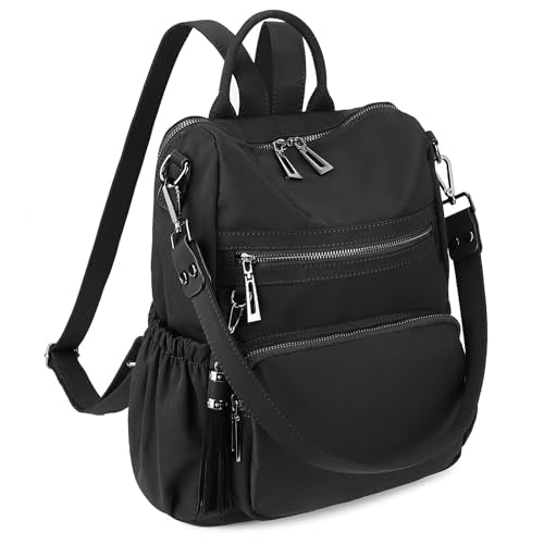Uromee Travel Backpack Purse for Women Nylon Ladies Fashion Tassel Shoulder Bag Convertible - color: 0243 Nylon Black 3