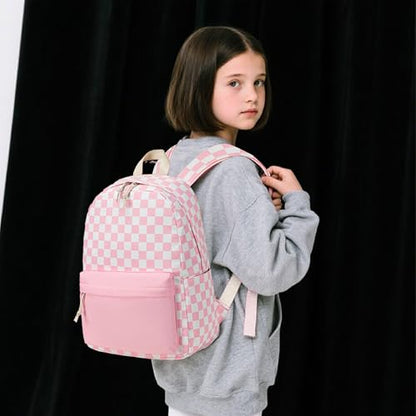 LEDAOU Kids Backpack for Girls Boys Preschool Kindergarten Elementary School Bookbag Toddler School Bag with Chest Strap - color: Pink Checkered