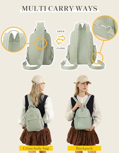 Mini Backpack for Women Nylon Small Backpack Purse Crossbody Sling Bag Convertible Backpack Casual Shopping Daypack (Light Green) - color: Light Green