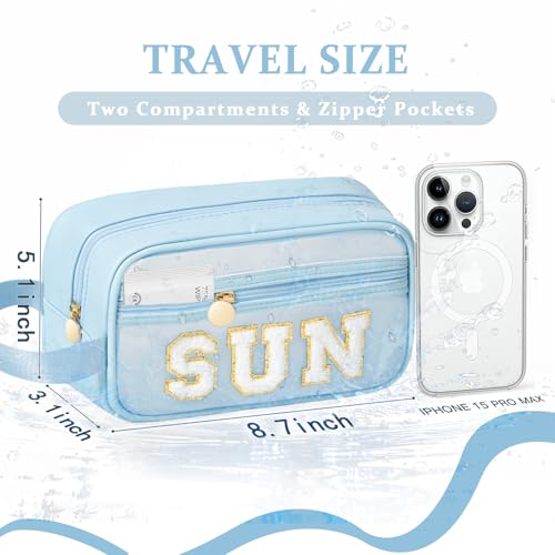 COSHAYSOO Clear Sunscreen Bag Makeup Toiletries Pouch Beach Vacation Essentials Summer Travel Stuff Accessories Personalized Graduation Gifts for Her Women College Teen Girls Teacher Nurse Blue SUN - color: Blue-SUN
