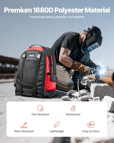 VEVOR Welding Backpack, 25.2L Welder Backpack for Tools and Helmet, 1680D High-Density Polyester Extreme Gear Pack with Helmet Bag, Multi-Purpose Gear Storage Bag for Welding, Outdoor Camping, Hiking - style: 1680D High-Density Polyester