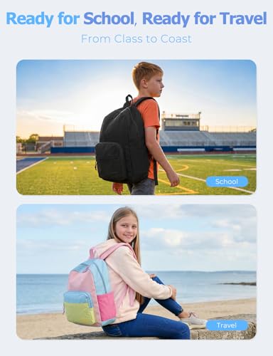 VASCHY School Backpacks, Lightweight Bookbag Schoolbag for Boys Girls Casual Basic Simple Daypack for Men Women Black - color: Black
