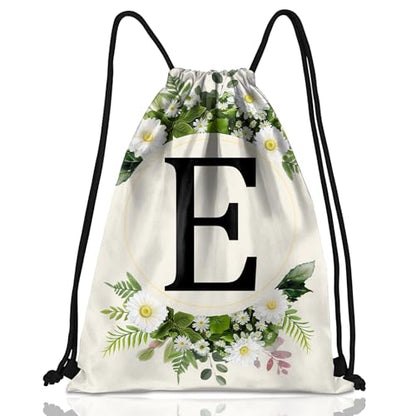 Initial Letter Drawstring Backpack String Sports Gym Bags Waterproof Sackpack Cute for Men Women Beach (13"×17") (Letter-E) - color: Letter-e