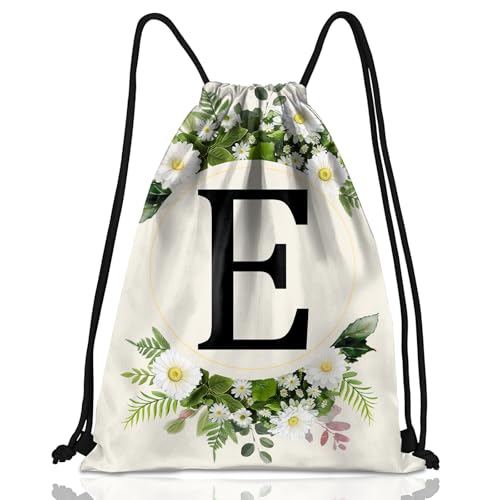 Initial Letter Drawstring Backpack String Sports Gym Bags Waterproof Sackpack Cute for Men Women Beach (13"×17") (Letter-E) - color: Letter-e