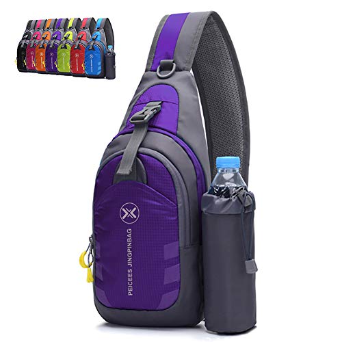 Peicees Chest Crossbody Sling Backpack Bag Travel Bike Gym Daypack for Women Men - color: Purple