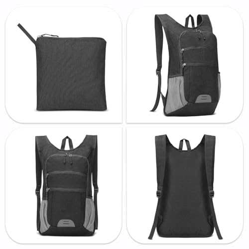 20L Lightweight Hiking Daypack, Foldable Travel Packable Backpack for Men Women for Cycling Camping Outdoor (Black) - color: Black