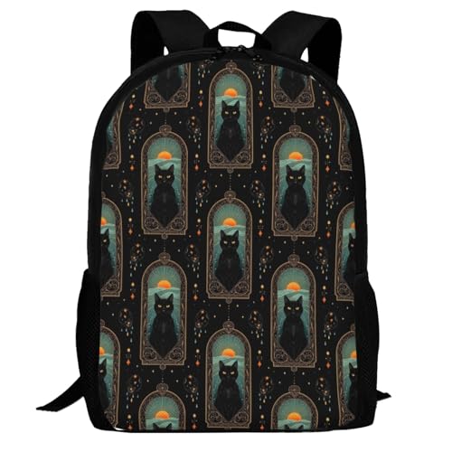 Lightweight Polyester Daypack Mystical Black Cat, Anti Theft Large Capacity Travel Hiking Backpack Unisex Carry On Bag for Outdoor Commute Business Use - color: Design (1201)