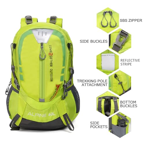 Hiking Backpack Camping 40L Outdoor Daypack Lightweight Travel Backpack with Rain Cover for Women Men (Green) - color: Green