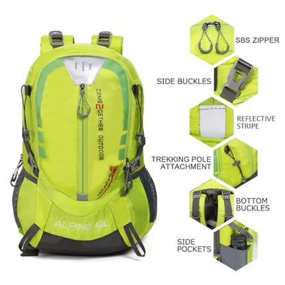 Hiking Backpack Camping 40L Outdoor Daypack Lightweight Travel Backpack with Rain Cover for Women Men (Green) - color: Green